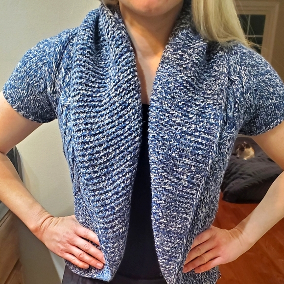 COPY - 2/$30 Express Sweater with Shawl Collar Blue, white, and black knitted XS - Picture 2 of 7
